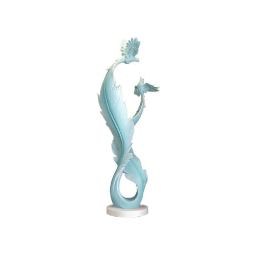XHURWDZ643KM Statuen Wohndeko Licht Luxus Feder Form Handwerk Wohnzimmer Veranda TV Schrank Büro Skulptur Desktop Dekoration Ornamente Skulptur(Blue) von XHURWDZ643KM