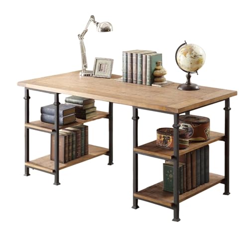 XHURWDZ643KM Vintage-Schreibtisch aus Holz mit 2-stufigen offenen Regalen, industrieller, Solider PC-Schreibtisch-Arbeitsplatz for das Home Office(M) von XHURWDZ643KM