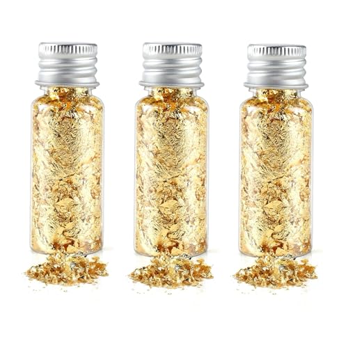 3 Flaschen Blattgold Essbar Multifunktionale Goldfolie Wird für Tortendeko Hochzeit Essbare Blumen für Torte Und Kann Auch für Maniküre Malerei Und Andere Handwerkliche Dekoration Verwendet Werden von XHWOLGARIAN