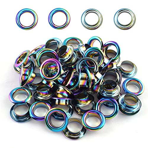 Regenbogenösen Nähösen – 10 mm Metallösen, runde Innenlochösen, DIY-Nieten, Lederwaren-Zubehör für Perlenkerne, Kleidung, Leder, Leinwand, 50 Stück von XHWUDI