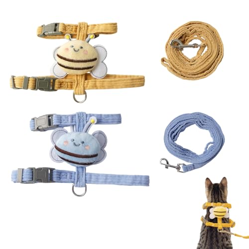 XHYASD 2 Stück Katzengeschirr mit Leine Ausbruchsicher, Verstellbares Katzenleine, Niedlich Cat Harness für Outdoor Training Gehen, Blau und Gelb (M) von XHYASD