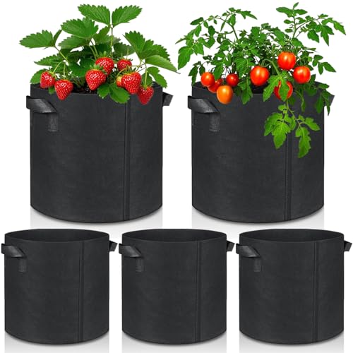 XHYASD 5 Stück Pflanzsack, 20 L Stofftopf mit Starken Griffen, pflanzsäcke für Draussen für Kartoffeln, Tomaten und Blumen (Schwarz, 5 Gallonen) XHYASD 5 Stück Pflanzsack, 20 L Stofftopf mit Starken Griffen, pflanzsäcke für Draussen für Kartoffeln, Tomaten und Blumen (Schwarz, 5 Gallonen) von XHYASD