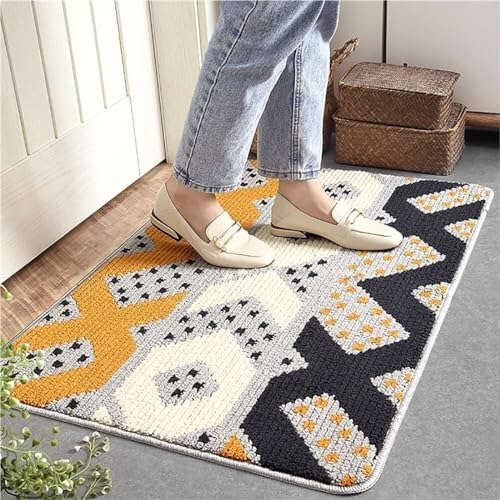 XHZMDWOU Fußmatte Innen Eingangsteppich-Fußmatten, rutschfeste Gummiunterseite, Flache Eingangsteppiche, Saugfähig Fußabtreter Für Eingang(E,80x100cm(31x39inch)) von XHZMDWOU