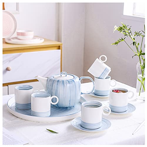 XHZMDWOU Teeservice für Familien Teetassen-Set Teeservice Mit Tablett Keramiktassen Und Untertassen Kaffeetassen-Set Nachmittagstee-Set Teetasse Vintage Tee Services Set(14pcs) von XHZMDWOU