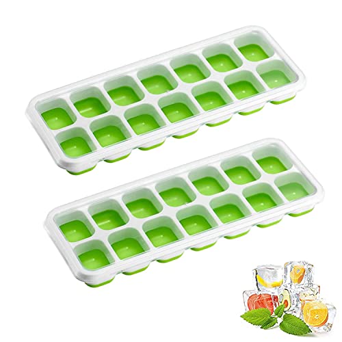 Silikon Eiswürfelform 2 Pack, Eiswürfelbehälter mit Deckel 28 Eiswürfel Leicht Lösen, BPA Frei und LFGB Zertifiziert Ice Cube Tray für Gekühlte Getränke, Whisky und Cocktails von XIABINTANG