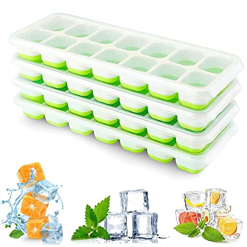 XIABINTANG Silikon Eiswürfelform 4 Pack, Eiswürfelbehälter mit Deckel 56 Eiswürfel Leicht Lösen, BPA Frei und LFGB Zertifiziert Ice Cube Tray für Gekühlte Getränke, Whisky und Cocktails von XIABINTANG