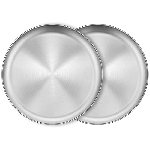 XIACIBDUS 2 Edelstahl runden Geschirr, Tablett, Oval Platter, Fleisch Dish, Reisplatte, Oval Platten Retro Matte runde Servierplatte Silber Unterteller von XIACIBDUS