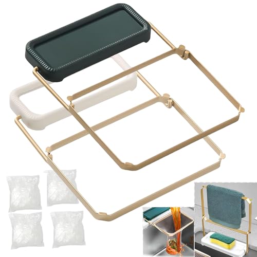 2 Stück Sieb für Spülbecken, 2 in 1 Sink Strainer und Lappenaufbewahrungsregal mit 200 Stück großformatigen Filternetzbeuteln für Gemüse Obst Küchenreste Küche Sieb Teesieb von XIAGANO