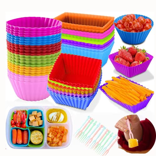 48 Stück Wiederverwendbare Silikonformen, Muffinformen Backbecher,Umweltschonend aus Silikon, BPA frei Backförmchen Cupcake & Muffinförmchen für Kuchen von XIAGANO