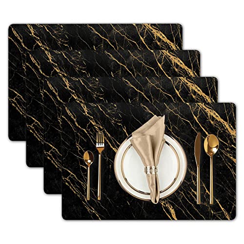 Tischsets für Esstisch, Set mit 4 schwarzen, goldenen Marmor-Matten, waschbar, dünn, umweltfreundlich, Tischsets, einfach zu reinigen, für Küche, Abendessen, Party, 30,5 x 43,2 cm von XIAGEANA
