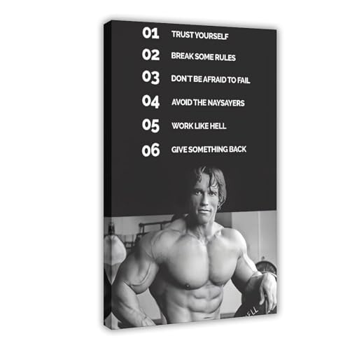 XIAGN Motivationsposter auf Leinwand, Motiv: 6 Erfolgsregeln Arnold Schwarzenegger, Wandkunst, Dekordruck, Gemälde für Wohnzimmer, Schlafzimmer, Dekoration, 60 x 90 cm von XIAGN
