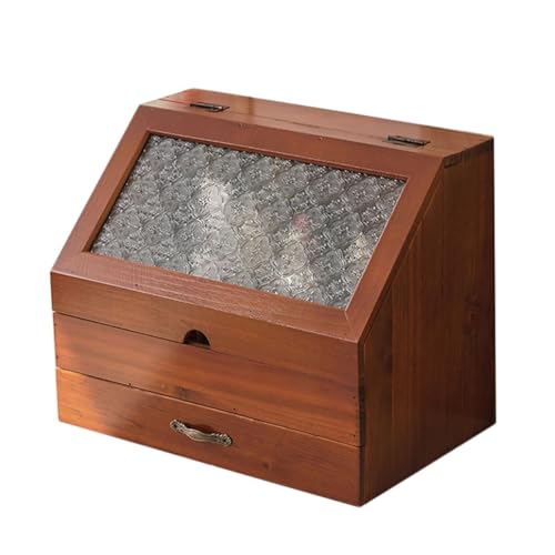 XIAGPAT 2-stufiger Vitrine for die Arbeitsplatte, Vintage-Tisch-Organizer mit Glasfach auf der Oberseite, hölzerne Schreibtisch-Aufbewahrungsbox mit Schublade und durchsichtigem Schrank von XIAGPAT