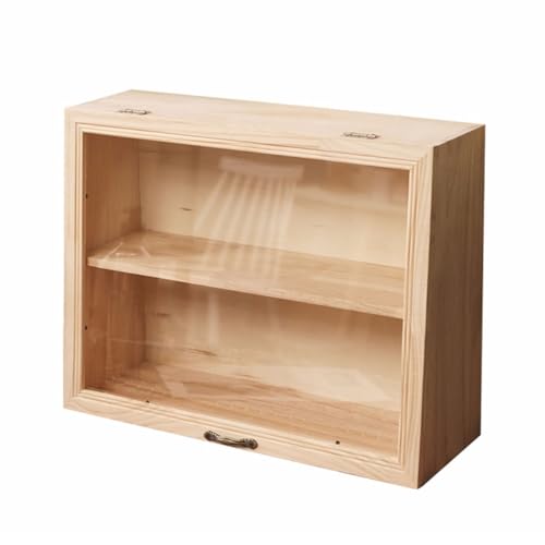 XIAGPAT Wooden Cabinet,2 Tiers Desktop Cosmetic Storage Box with Glass Doors, Glasses Display Case Shelf Action Figurine Display Shelf for Counter Top Collectibles Display Case 17 Inch von XIAGPAT