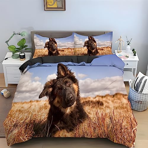 Blauer Deutscher SchäFerhund Bettwäsche 155x220 Welpe Bettwäsche-Sets für Jungen Mädchen Erwachsene Bettbezug Microfaser Muster Bettwäsche Set und 2 Kissenbezug 80x80 mit Reißverschluss von XIAMANG