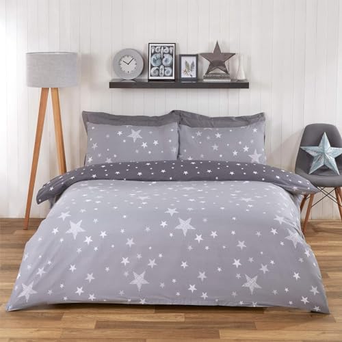 Grau BettwäSche 155x220 SüßE Sterne BettwäSche-Sets füR Jeden, Bettbezug Wende Microfaser mit Reißverschluss - 1 Bettbezügen & 2 Kissenbezügen 80x80, Weich & Bügelfrei von XIAMANG