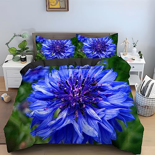 GrüNe Kornblume Bettwäsche 220x240 Die Blumen Bettwäsche-Sets für Jungen Mädchen Erwachsene Bettbezug Microfaser Muster Bettwäsche Set und 2 Kissenbezug 80x80 mit Reißverschluss von XIAMANG