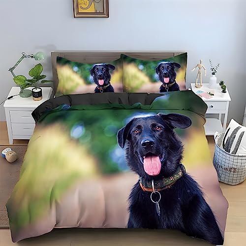 GrüNer Flat-Coated Retriever Bettwäsche 135x200 Hund Bettwäsche-Sets für Jungen Mädchen Erwachsene Bettbezug Microfaser Muster Bettwäsche Set und 2 Kissenbezug 80x80 mit Reißverschluss von XIAMANG