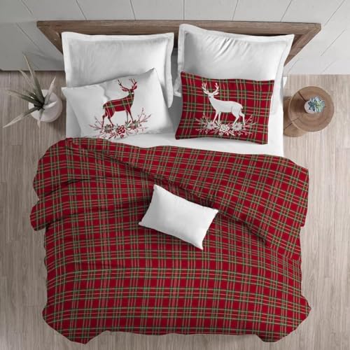 LäNdlich BettwäSche 220x240 Rote Streifen Muster Wende BettwäSche-Sets Microfaser Bettbezug & 2 Kissenbezug 80x80 mit Reißverschluss, Weich & Bügelfrei, Als Ganzjahres-Bettwäsche Geeignet von XIAMANG