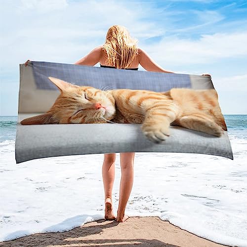 Strandtuch Hellblau Orange Katze Mikrofaser Handtuch Strandlaken GrößE Handtuch Schnell Trocknen Strandhandtuch Herren Frauen BadetüCher, HandtüCher, StrandtüCher 80x160cm von XIAMANG