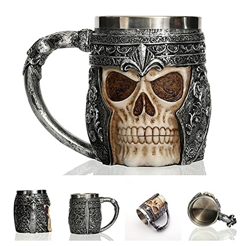 XIAN Edelstahl Totenkopf Becher 400ml Totenkopf Becher Gothic Humpen Kaffee Tee Wasser Trinkbecher von XIAN