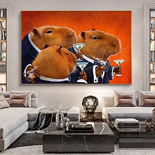 XIANDAI The Capybara Club Leinwand Malerei Abstrakte Tiere Poster und Drucke Moderne Wandkunst Bilder Wohnzimmer Dekoration 70x100cm Rahmenlos von XIANDAI