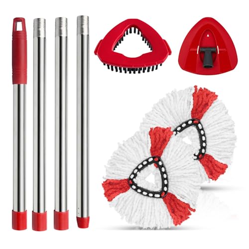 Spin Mop Set Kompatibel mit Vileda Turbo 2in1 EasyWring&Clean,2 Mikrofaser Mop Pads + 1 Griff + 1 Base + 1 Reinigungsbürste Kamm Großartig für Wischmopp geeignet für alle Bodenarten von XIANGBIN