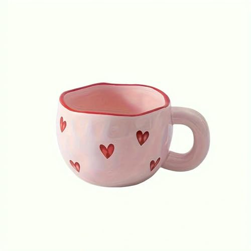 XIANGKANXUE 1 Stück Handgemachte herzförmige Teetasse aus Keramik mit feinem Muster für den Büro- und Heimgebrauch 7,4 oz/220 ml von XIANGKANXUE