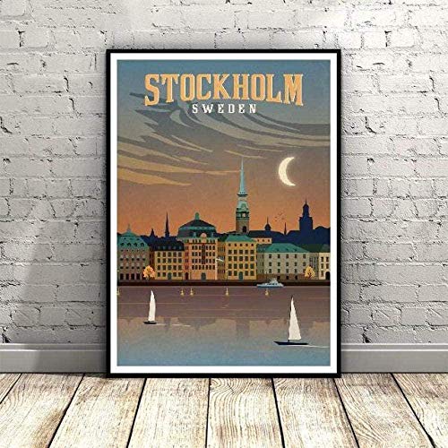 XIANGLL Leinwanddruck，Wandbild,Elegante, individuelle, einzigartige Geschenke Vintage Stockholm Schweden Leinwand Malerei Poster Wandkunst Bilder für Wohnzimmer Home Decoration-50x70cm von XIANGLL