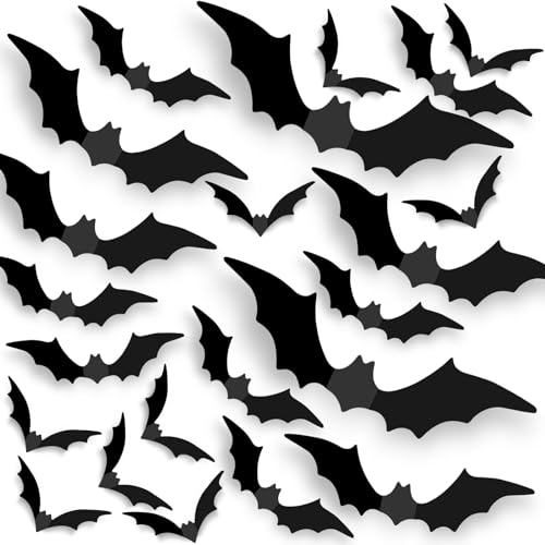 120 Stück Halloween Deko Fledermaus, Gruselig 3D Fledermäuse Wandaufkleber in 4 Verschiedenen Größen, DIY Halloween Deko Fledermäuse Set für Fensterdeko, Wasserdichtes PVC Wand Fledermaus Deko von XIANGLONGY
