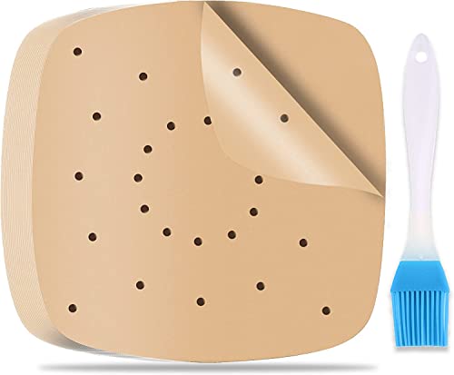 200 Stück Airfryer Backpapier 20cm mit Ölpinsel, Heißluftfritteuse Backpapier, Perforiert Air Fryer Baking Paper, Backpapier Airfryer, Airfryer Papier für Heißluftfritteuse, Ofen und Mikrowelle von XIANGLONGY