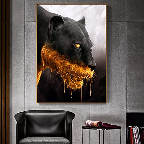 Schwarzer goldener Panther, Luxus-Leinwand, Tierposter und Druck, Wandkunst, Bilder für Wohnzimmer, XXL-Dekor, 50 x 70 cm, rahmenlos Schwarzer goldener Panther, Luxus-Leinwand, Tierposter und Druck, Wandkunst, Bilder für Wohnzimmer, XXL-Dekor, 50 x 70 cm, rahmenlos von XIANGMAN