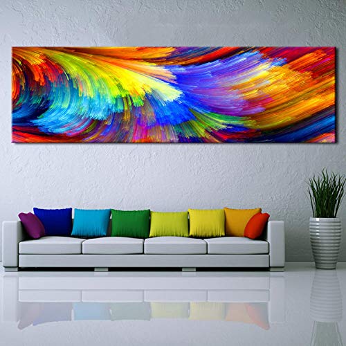 Abstrakte Bunte Streifen Kreise Muster Leinwand Gemälde Moderne Poster Drucke Wandkunst Bilder Wohnzimmer Wohnkultur 60x180cm(24x71in) Innenrahmen von XIANGPEIFBH