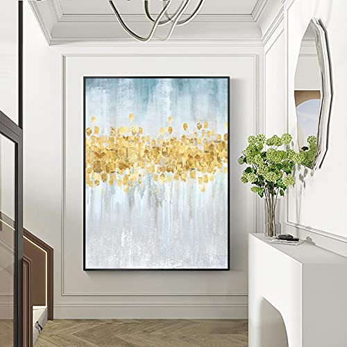 Abstrakte Helle Gold Poster Malerei Moderne Leinwand Kunstdruck Wandkunst Bilder Landschaft Wohnzimmer Haus Dekoration 70x90 cm (28x35 Zoll) Innenrahmen von XIANGPEIFBH