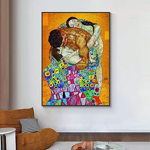 XIANGPEIFBH Abstrakte Klassiker von Gustav Klimt Familie Malerei auf Leinwand Moderne Poster und Drucke Wandkunst Bild Wohnzimmer Dekor 70x90cm(28x35inch) Mit Rahmen von XIANGPEIFBH