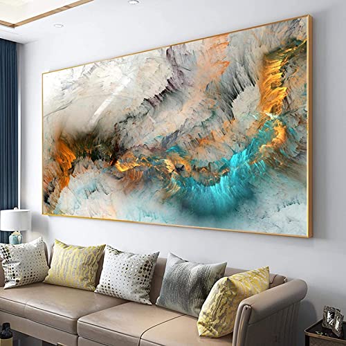 XIANGPEIFBH Abstrakte Kunstmalerei Bunte Nebelwolken Gedruckt auf Leinwand Großes Wandbild für Wohnzimmer Modernes Poster und Druck 55 x 120 cm (22''x47'') Innenrahmen von XIANGPEIFBH