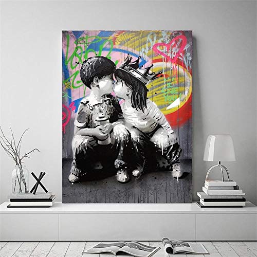 Abstrakte Leinwand Malerei Banksy Graffiti Wandkunst Leinwand Poster Druck Wandbilder für Wohnzimmer Wanddekoration 40x60cm (16 "x24) Ungerahmt von XIANGPEIFBH