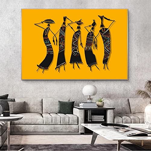 Abstrakte Leinwand Wandbilder Vintage Afrika Kunst Tanz Frauen Leinwand Poster und Drucke für Wohnzimmer Wohnkultur Gemälde 70x105cm (28x41inch) Innenrahmen von XIANGPEIFBH