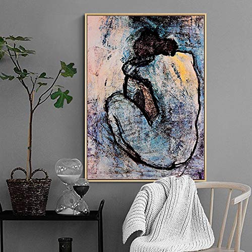 Abstrakte Leinwandmalerei Maison Rouge Blaue nackte Frauen von Pablo Picasso Poster und Drucke Wandbild für Wohnzimmer 60 x 80 cm (24 x 31 Zoll) Innenrahmen von XIANGPEIFBH