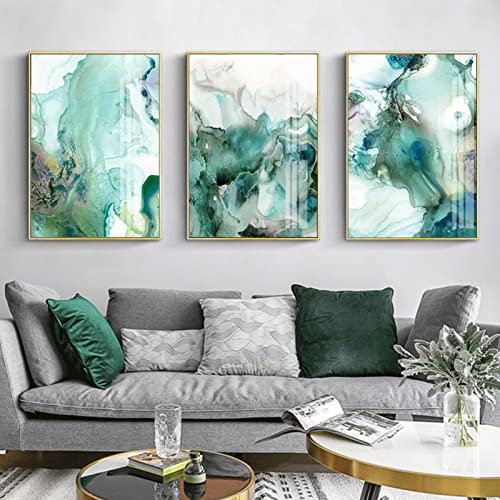 Abstrakte Mintgrün Marmor Flüssige Wandkunst Bilder Leinwand Malerei Galerie Poster Drucke Interieur für Wohnzimmer Dekor 40x60cm (16x24in) x3 Innenrahmen von XIANGPEIFBH