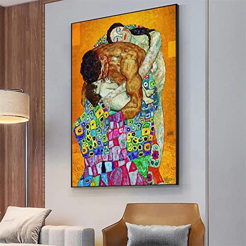 Abstrakte klassische Gustav Klimt Familie Leinwand Poster und Drucke berühmte Wandmalerei moderne Kunst Bild Wohnzimmer Dekor 80x120cm (31x47in) mit schwarzem Rahmen von XIANGPEIFBH