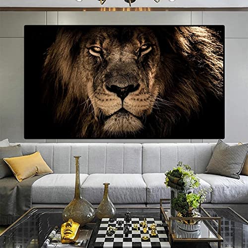 Afrikanische große Löwen Gesicht Leinwand Gemälde an der Wand Kunst Poster und Drucke Tiere Löwen Kunst Bilder für Wohnzimmer 100 x 200 cm (39 x 78 Zoll) mit schwarzem Rahmen von XIANGPEIFBH