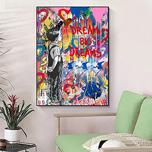 Banksy Artwork DREAM BIG DREAMS Graffiti-Kunst Leinwand Gemälde an der Wand Moderne Street Art Poster und Drucke Wohnkultur 70x125cm (28''x49'') Ungerahmt von XIANGPEIFBH