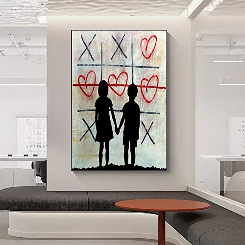 XIANGPEIFBH Banksy Graffiti Art Junge und Mädchen Leinwand Wandkunst Poster und Drucke Bilder Liebe Street Art Bilder für Wohnzimmer 70x90cm (28x35inch) Innenrahmen von XIANGPEIFBH