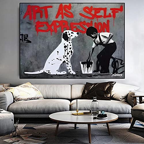 Banksy Graffiti Kunst Poster und Drucke Jungen und Dalmatiner Leinwand Gemälde Wohnzimmer Wand Künstler Heimdekoration Gemälde 80x120cm(32x47inch) ungerahmt von XIANGPEIFBH