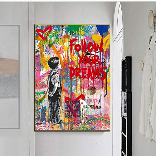 Banksy Graffiti Street Art Traum Poster und Drucke Abstrakte Pop Art Leinwand Gemälde an der Wand Kunst Bild Wohnkultur 70x90cm (28x35inch) Innenrahmen von XIANGPEIFBH