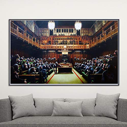 Banksy Monkey Parliament Leinwand Gemälde Moderne Wandkunst Bilder Abstrakt Für Wohnzimmer Dekoration Poster Drucke 60x85cm(24x33inch) Innenrahmen von XIANGPEIFBH