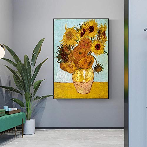 Berühmte Gemälde von Van Gogh Leinwand Gemälde Blumen Poster und Drucke Wandkunst Bild für Wohnzimmer Heimdekoration 40x60cm (16x24inch) Schwarzer Rahmen von XIANGPEIFBH