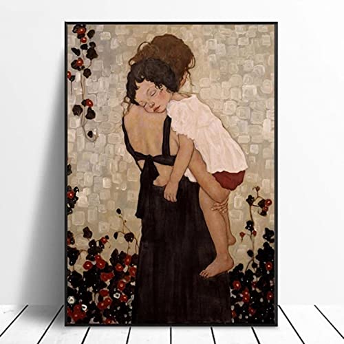 Berühmtes abstraktes Gemälde Mutter und Kind von Gustav Klimt Leinwand Gemälde Wand Kunstdrucke Bild für Wohnzimmer Dekor 60 x 80 cm (24 x 31 Zoll) Holz Farbrahmen von XIANGPEIFBH