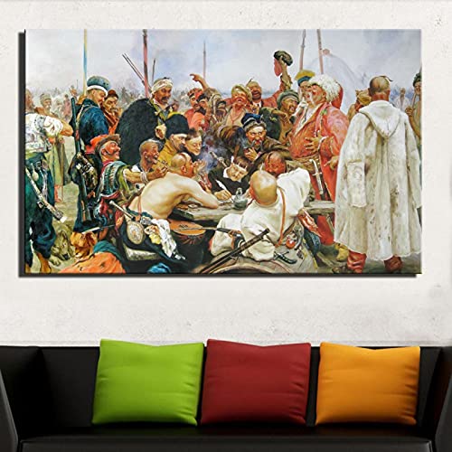 XIANGPEIFBH Berühmtes russisches Gemälde die Antwort der zaporozhischen Kosaken an den Sultan der Türkei Leinwand Gemälde Wandkunst Bild Wohnkultur 50 x 70 cm (20 x 28 Zoll) Innenrahmen von XIANGPEIFBH