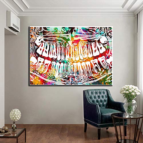 XIANGPEIFBH Bunte Zahn Lachen Dental Leinwand Malerei Moderne Zahnarzt Poster und Drucke Wandkunst Bilder für Heimtextilien 60x110cm (24''x43'') Innenrahmen von XIANGPEIFBH